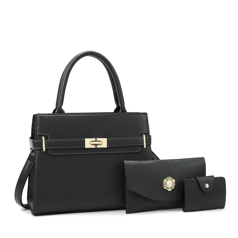 Set de 3 Pièces ou Grand Sac à Main pour Femme - Grande Capacité, Sacs Bandoulière et Petit Porte-Monnaie en Cuir de Qualité Style Lux