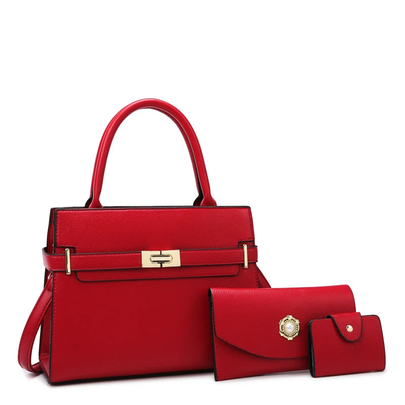 Set de 3 Pièces - Grand Sac à Main, Sac Bandoulière et Porte-Monnaie en Cuir PU - Style Vintage et Luxueux