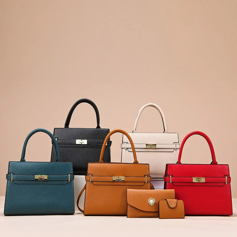 Set de 3 Pièces - Grand Sac à Main, Sac Bandoulière et Porte-Monnaie en Cuir PU - Style Vintage et Luxueux