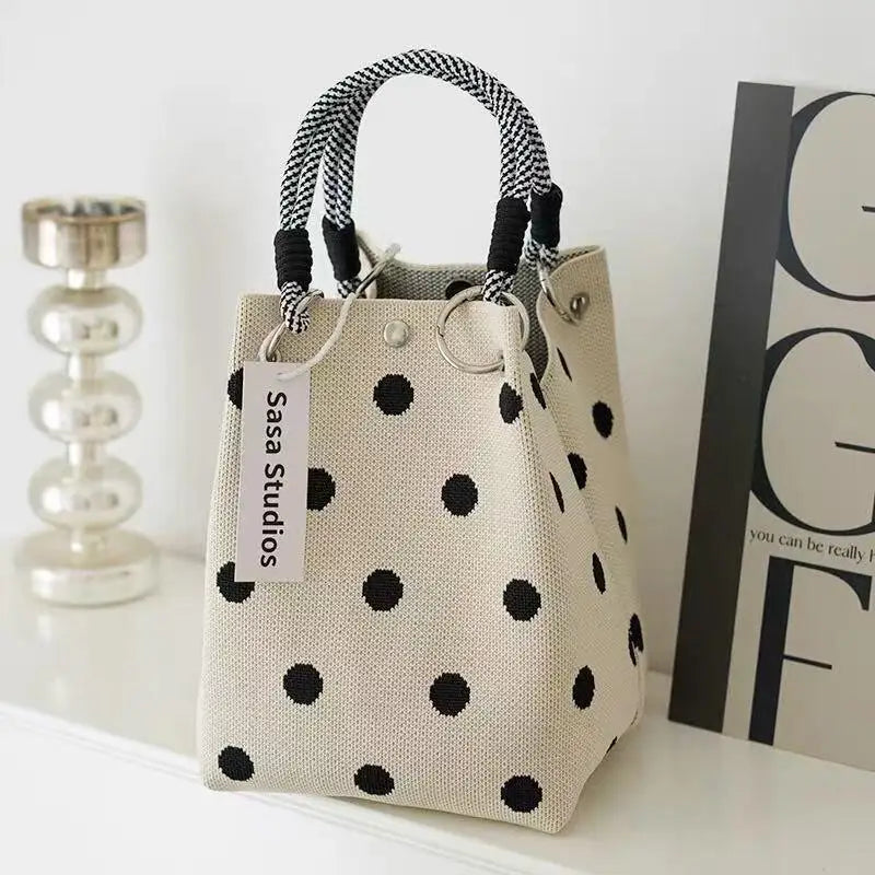 Sac à Main Élégant en Tricot à Pois - Fermoir Aimanté 3D et Style Polyvalent 2026