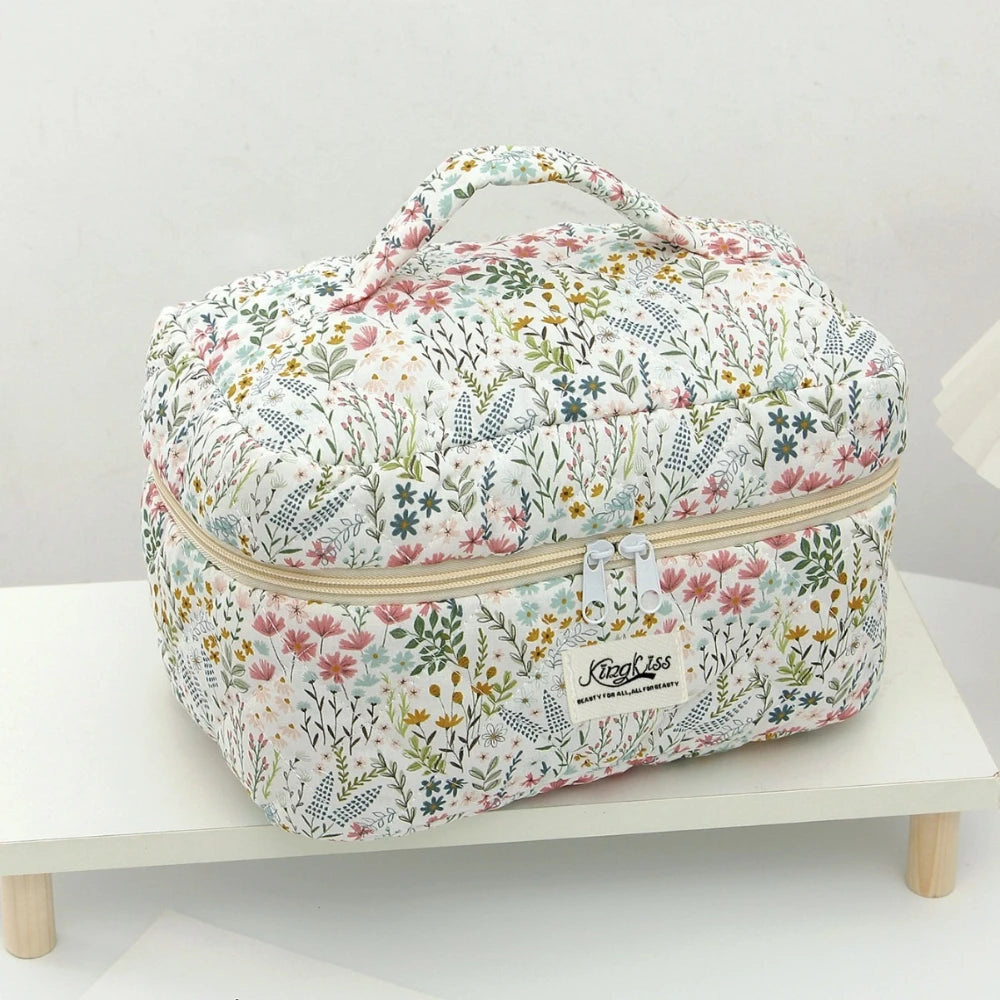 Trousse de Maquillage à Imprimé Floral - Grand Organisateur de Voyage, Pochette Cosmétique et Sac à Main Portable pour Femme