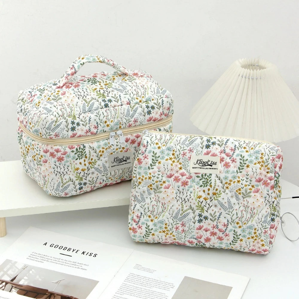Trousse de Maquillage à Imprimé Floral - Grand Organisateur de Voyage, Pochette Cosmétique et Sac à Main Portable pour Femme