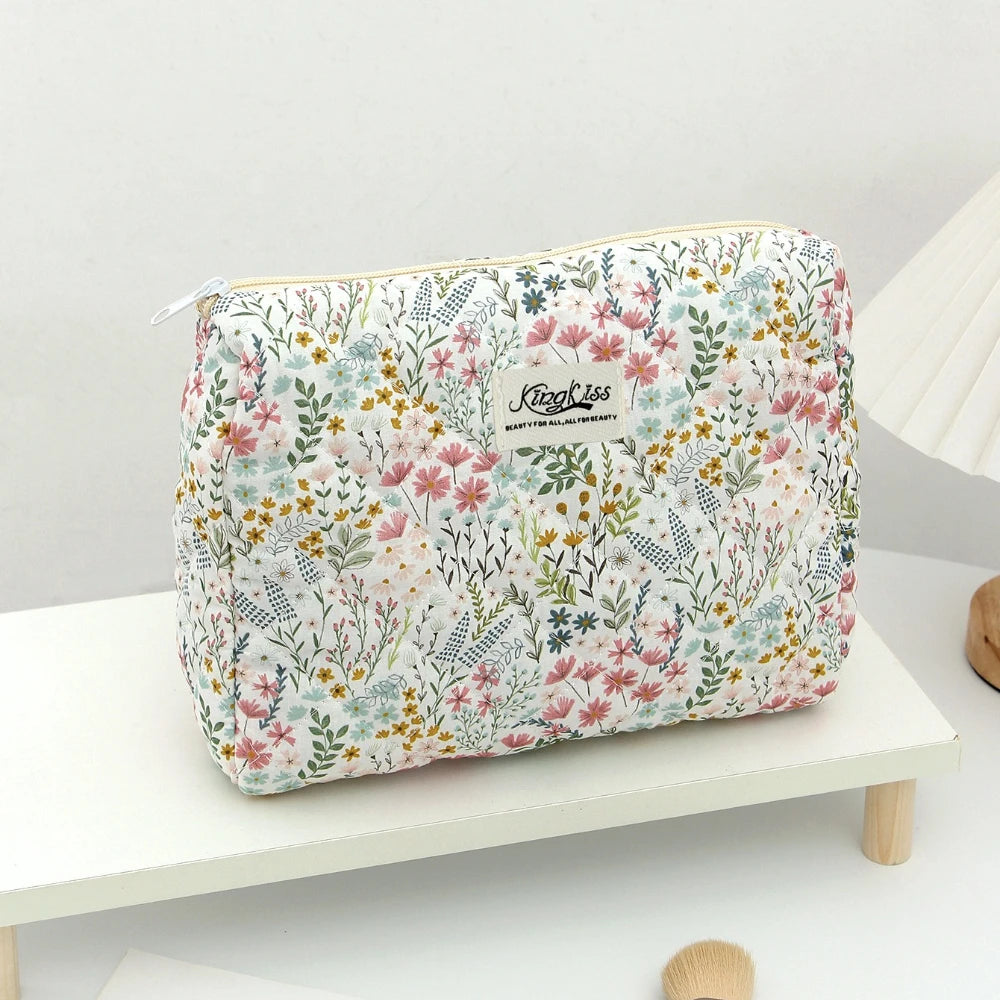 Trousse de Maquillage à Imprimé Floral - Grand Organisateur de Voyage, Pochette Cosmétique et Sac à Main Portable pour Femme
