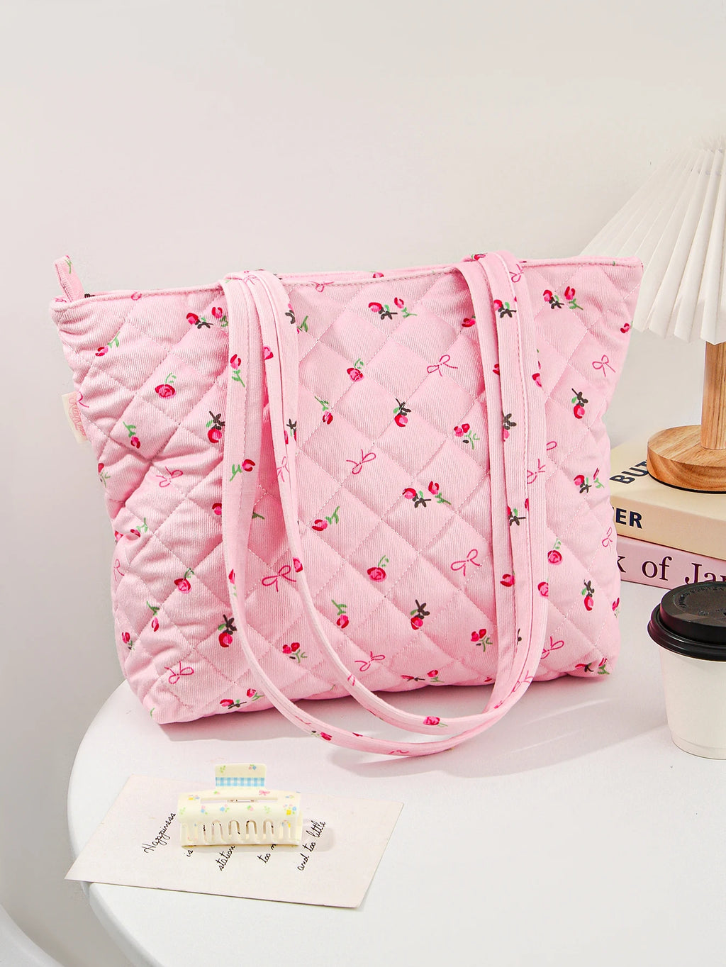 Sac à Main Matelassé à Fleurs - Grand Sac Cabas Multifonction, Tendance, Portable et Mignon pour les Voyages - 1 Pièce