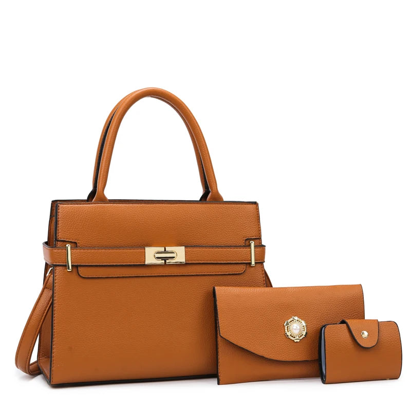 Set de 3 Pièces - Grand Sac à Main, Sac Bandoulière et Porte-Monnaie en Cuir PU - Style Vintage et Luxueux