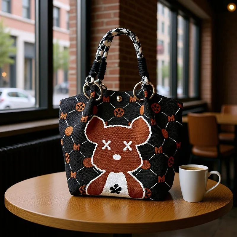 2026 Sac à Main Tendance en Maille - Cabas Casual avec Fermoir Aimanté et Motifs Originaux pour Femme