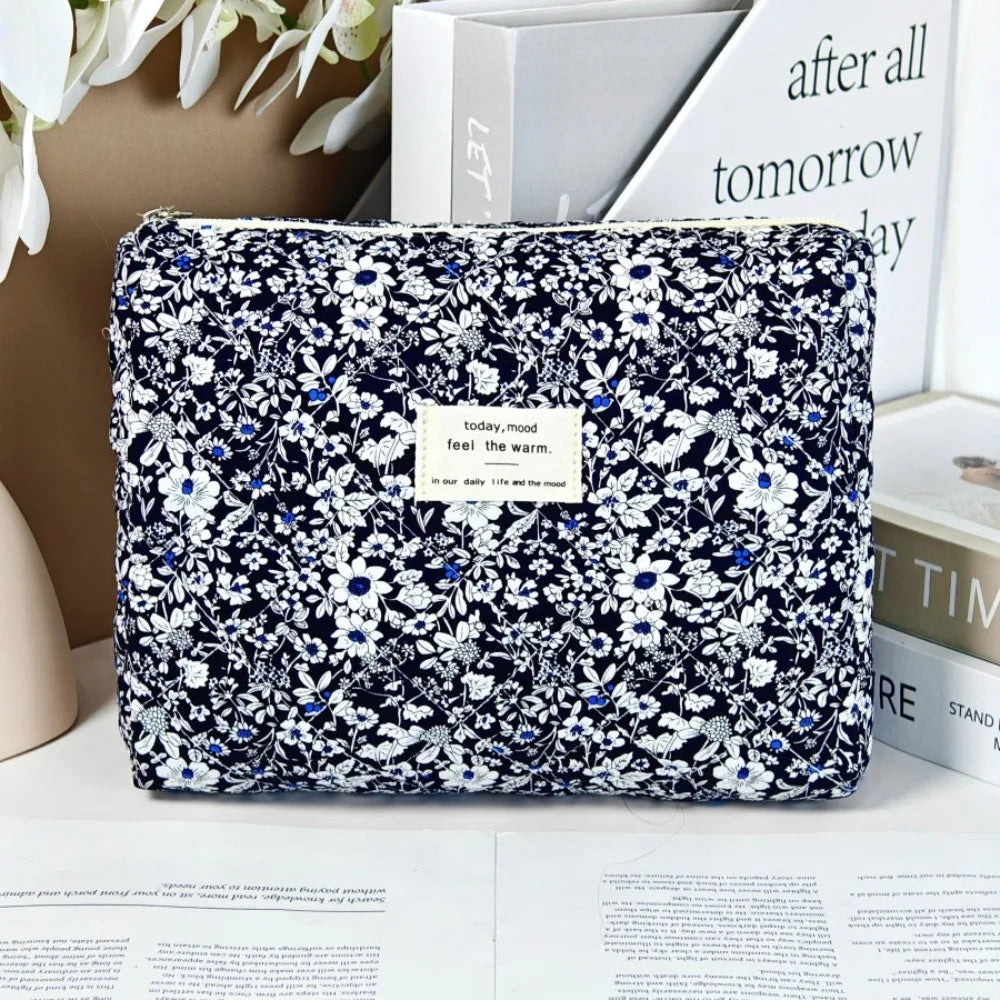Trousse de Maquillage Rétro à Fleurs - Grande Ouverture, Pochette de Voyage Imperméable pour Cosmétiques et Articles de Toilette
