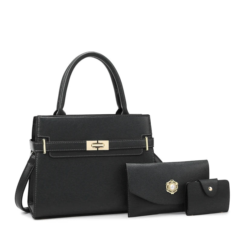 Set de 3 Pièces - Grand Sac à Main, Sac Bandoulière et Porte-Monnaie en Cuir PU - Style Vintage et Luxueux