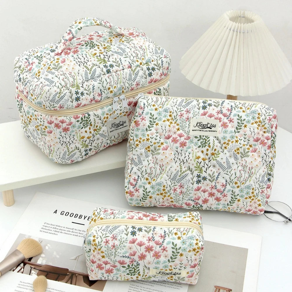 Trousse de Maquillage à Imprimé Floral - Grand Organisateur de Voyage, Pochette Cosmétique et Sac à Main Portable pour Femme