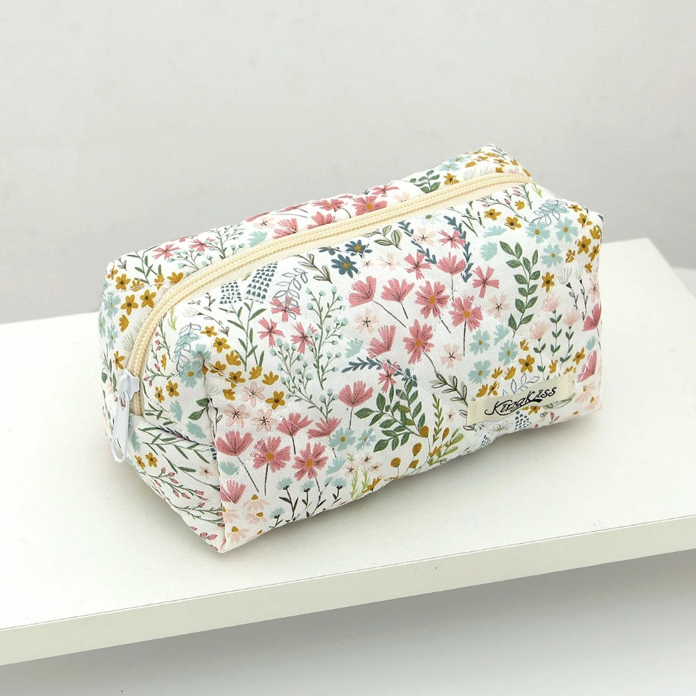 Trousse de Maquillage à Imprimé Floral - Grand Organisateur de Voyage, Pochette Cosmétique et Sac à Main Portable pour Femme